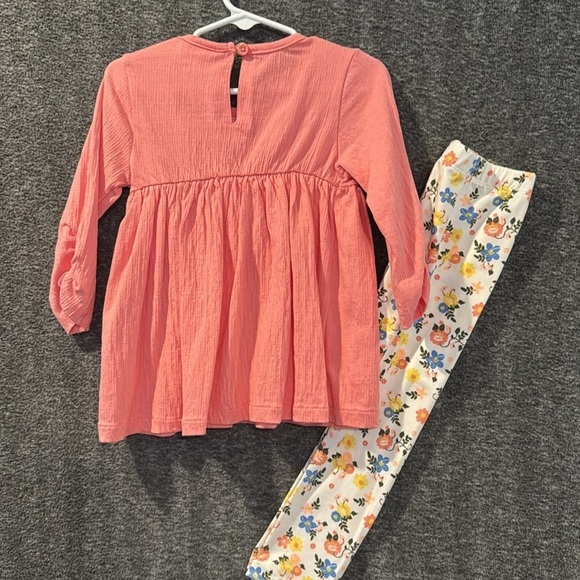 Little lass Pink, coral floral embroidered toddler girl, top and leggings set 3T - Picture 7 of 9